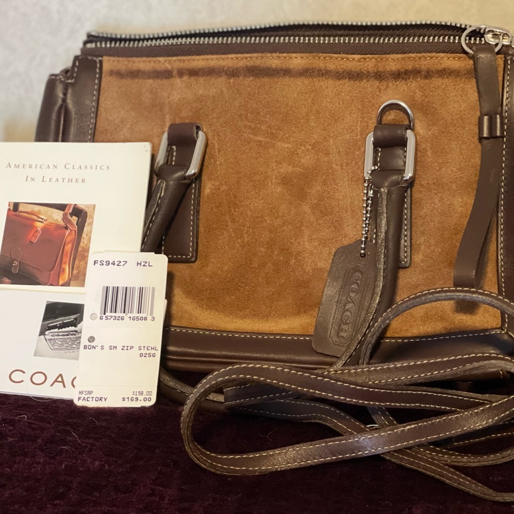 COACH small suede brown satchel with crossbody strap VINTAGE mid-late 1990’s